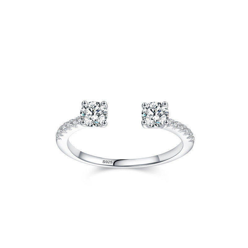 Womens Sterling Silver Ring Geometric Design White Gold Plated Fashion Jewelry Statement Ring For Her Elegance