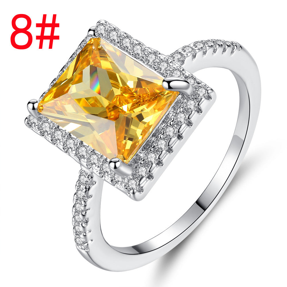 Womens Engagement Ring Square Cut Champagne Geometric Design Electroplated Metal Jewelry Durable for Special Occasions