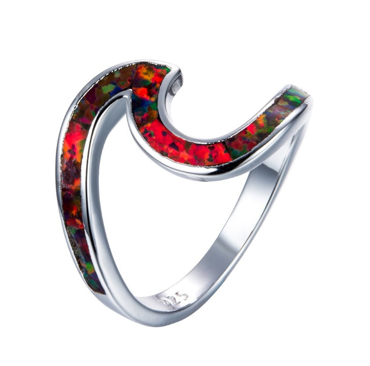 White Fire Opal Engagement Ring Geometric Shape Ring Silver Ring With Zircon Beads For Women Fashion Ring Opal