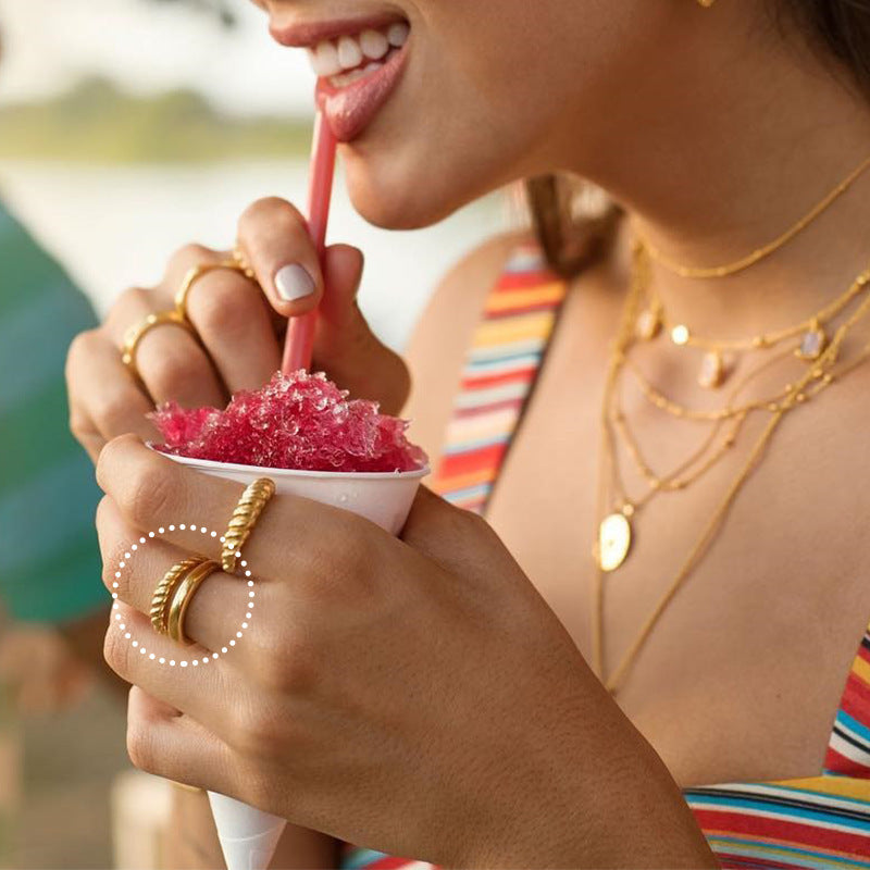 Double Layer Twist Ring Zinc Alloy Geometric Jewelry For Women European American Style Trendy Accessory Elegant Minimal