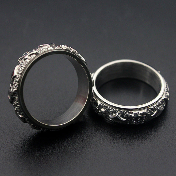 Rotatable Ring Titanium Steel Mosaic for Women Silver