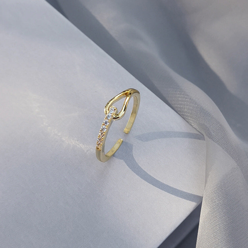 Geometric Copper Ring With Zircon Cross Diamond Finish Gold Tone Elegant Jewelry For Her Fashion Accessory Gift Idea