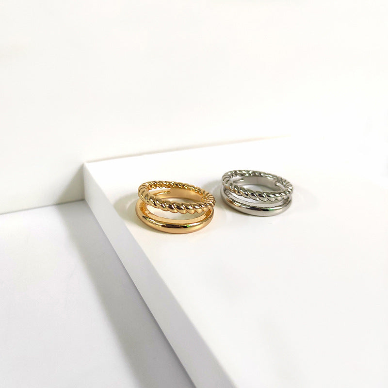 Double Layer Twist Ring Zinc Alloy Geometric Jewelry For Women European American Style Trendy Accessory Elegant Minimal