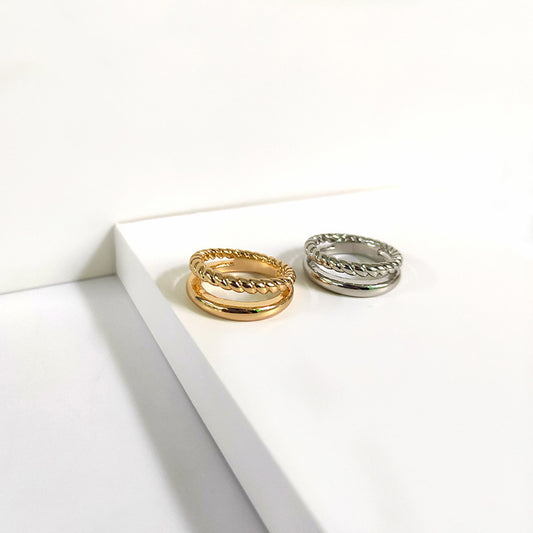 Double Layer Twist Ring Zinc Alloy Geometric Jewelry For Women European American Style Trendy Accessory Elegant Minimal