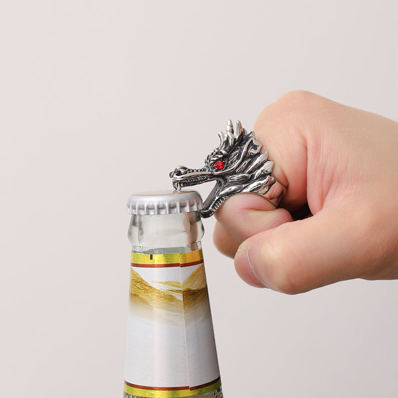 Mens Titanium Steel Ring Polished Animal Zodiac Design Alloy Inlaid Gemstones Travel Souvenir Ring For Men Keepsake