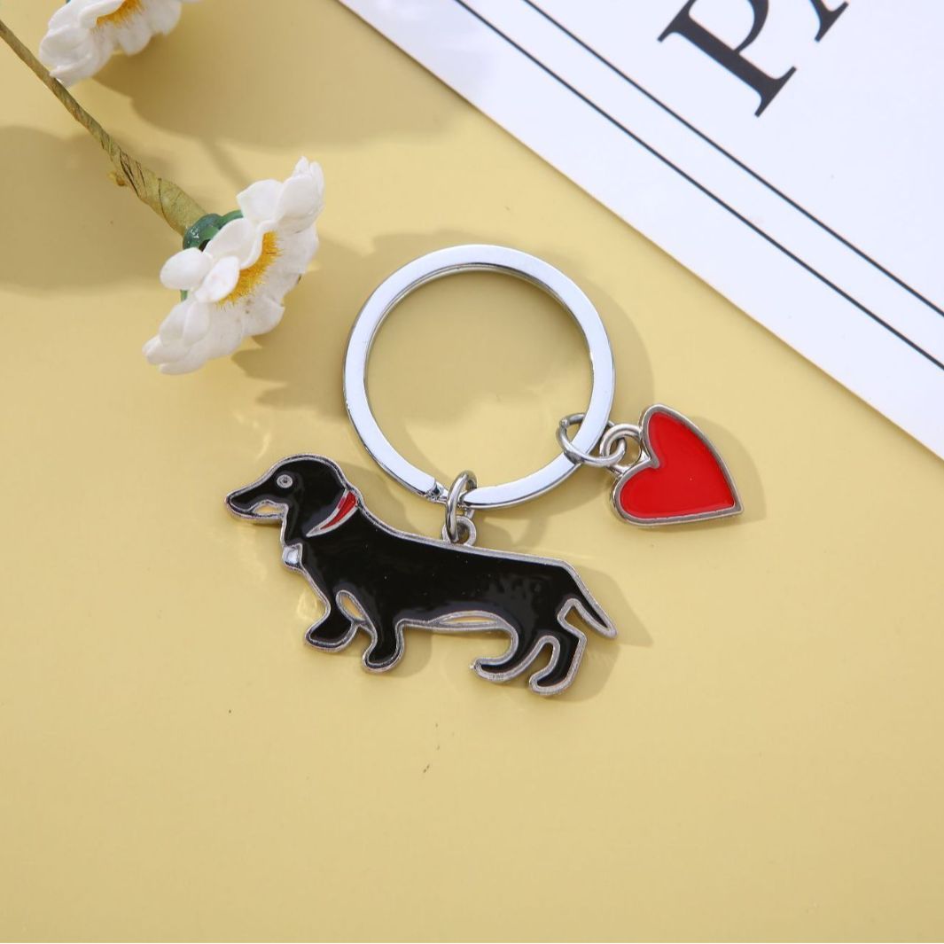 Metal Dachshund Keychain Ornament with Heart Christmas Gift
