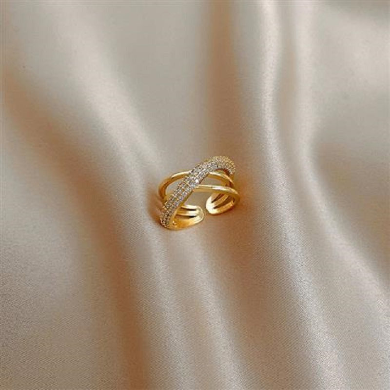 Womens Adjustable Cross Ring 18K Gold Plated Copper Geometric Ring Jewelry Fashion Designs Elegant Gift Unique