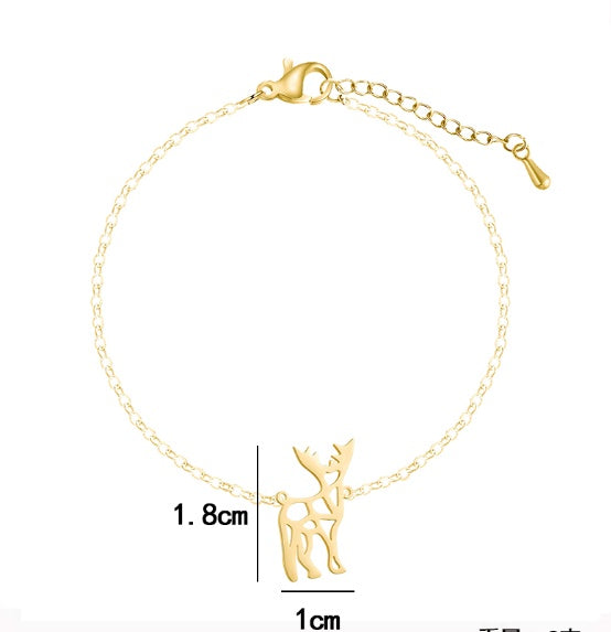 Womens Stainless Steel Elk Pendant Bracelet Animal Inspired Jewelry Delicately Origami Design Hollow Charm Gift