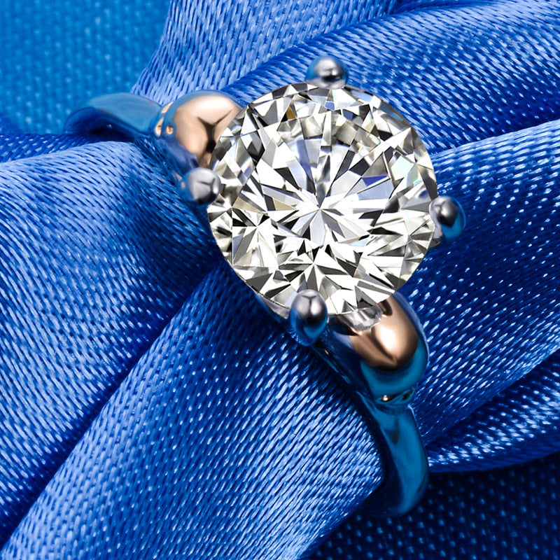 Rose Gold Two Tone Ring Exaggerated Big Diamond Creative Jewelry For Women Copper Gold Plated Artificial Gems Shine