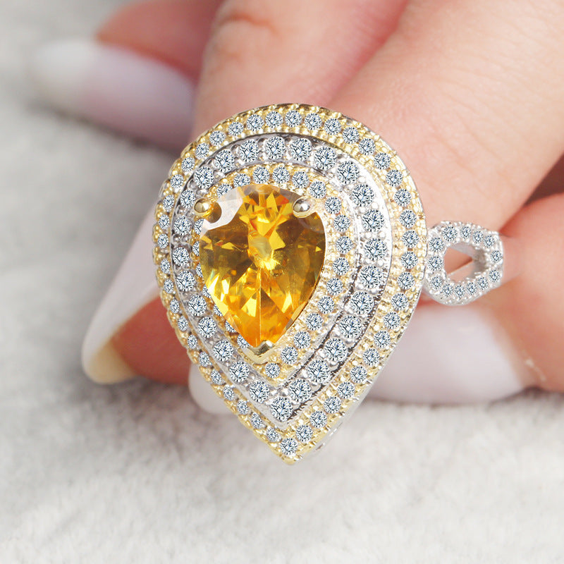 Water Drop Zircon Ring With Yellow Diamond For Weddings And Elegant Gift Jewelry Perfect For Special Occasions