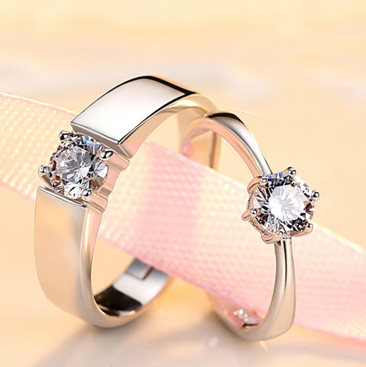 Adjustable White Gold Plated Copper Ring With CZ Stone for Wedding and Engagement for Couples for Any Occasion