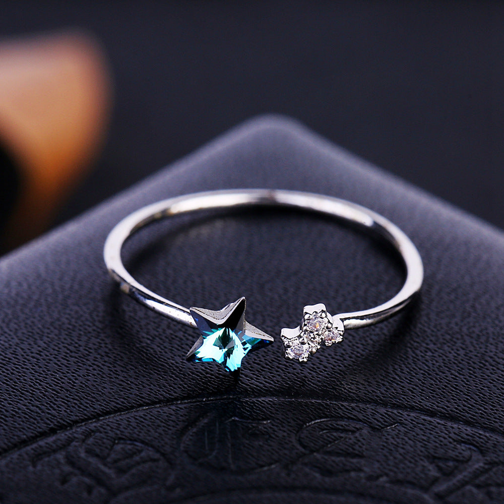 Women Zircon Ring FivePointed Star Crystal Platinum Plated Copper Elegant Fashion Jewelry Dainty SparklingGift