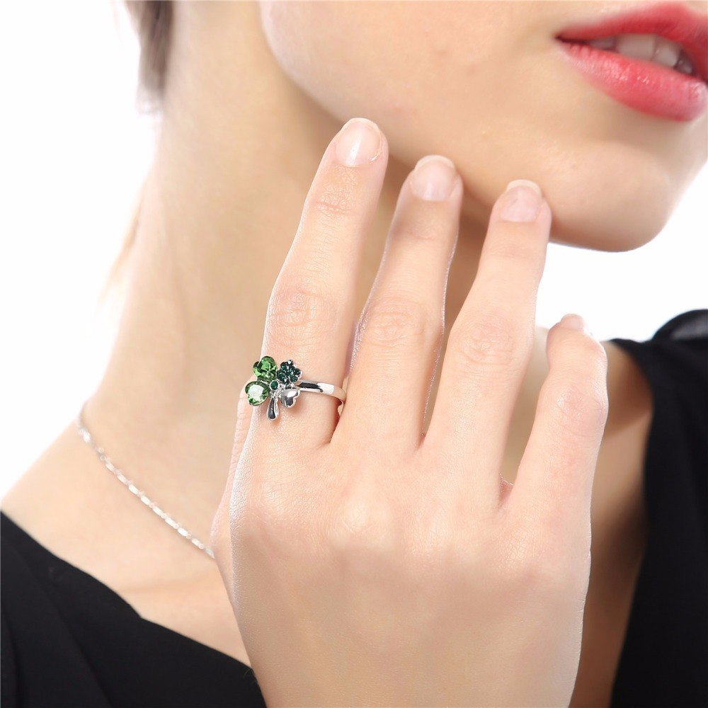 Adjustable Clover Ring For Couple Women Men European Design Alloy With Crystal Elegant Crystal Gift For Couple