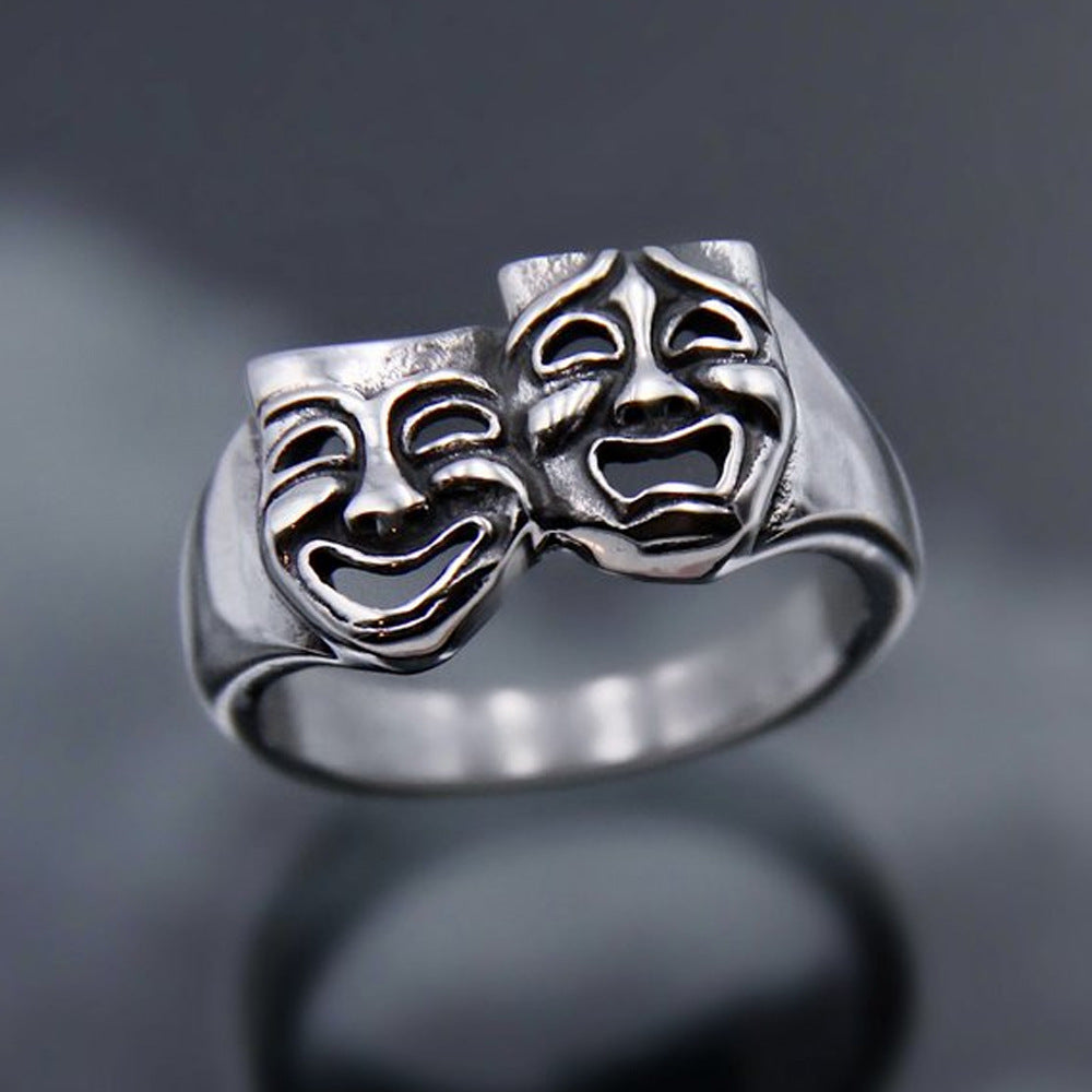 Unisex Alloy Ring Smile Cry Face Design Street Jewelry
