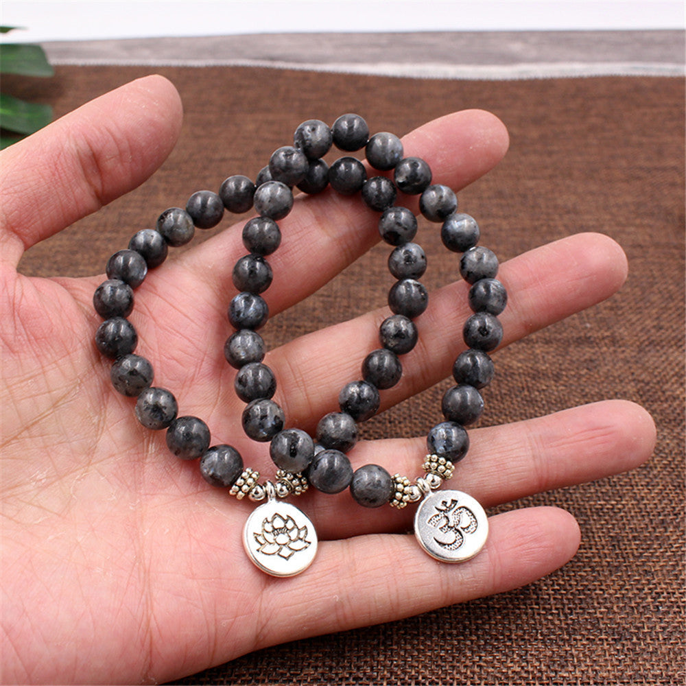 Unisex Glitter Stone Bracelet Lotus Pendant Tree Of Life Yoga Vintage Alloy Elastic Jewelry Retro Fashion Yoga
