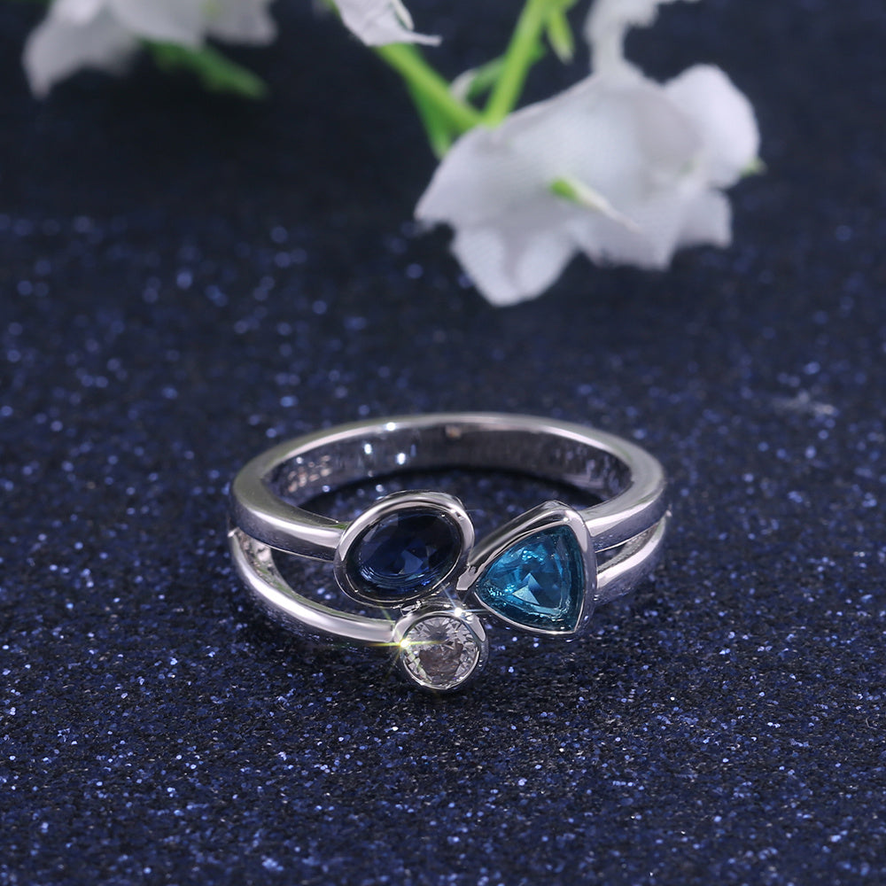 Womens Geometric Alloy Ring With Artificial Gemstones Semi Precious Stone Inlay Irregular Three Color Design Elegant