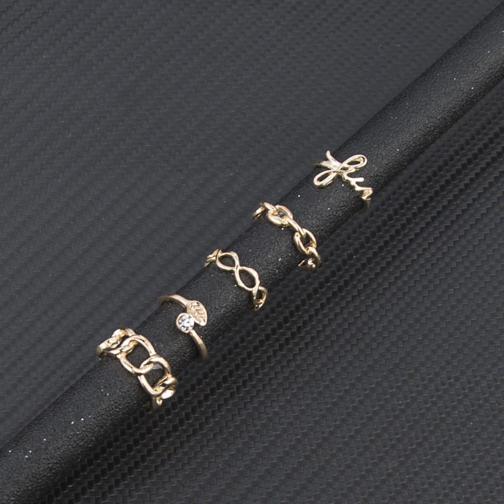 Womens Five Piece Ring Set Geometric Alloy Jewelry Electroplated Finish Fashion Accessories European Americans