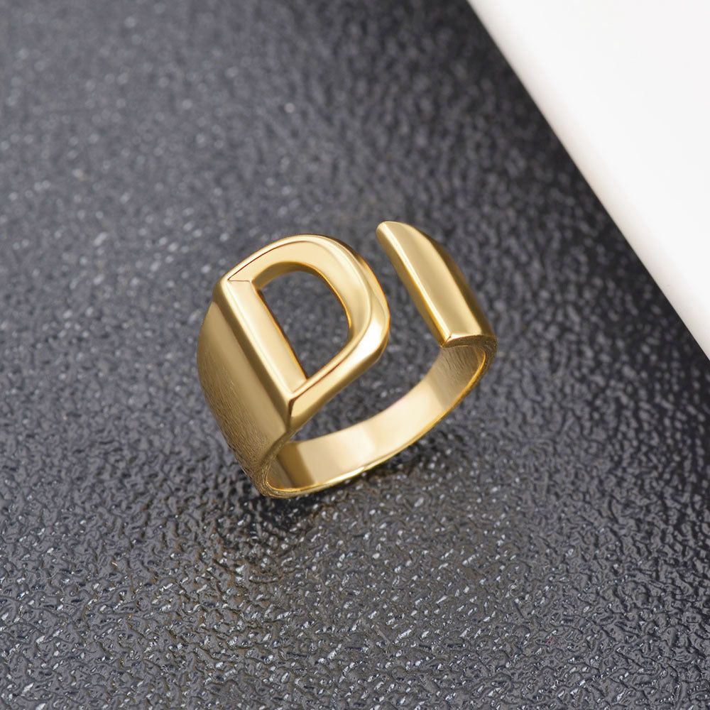 Womens Initial Letter Copper Ring With Gold Inlay A To Z Alphabet Ring For Her Birthday Gift Ideal For Girls And Women
