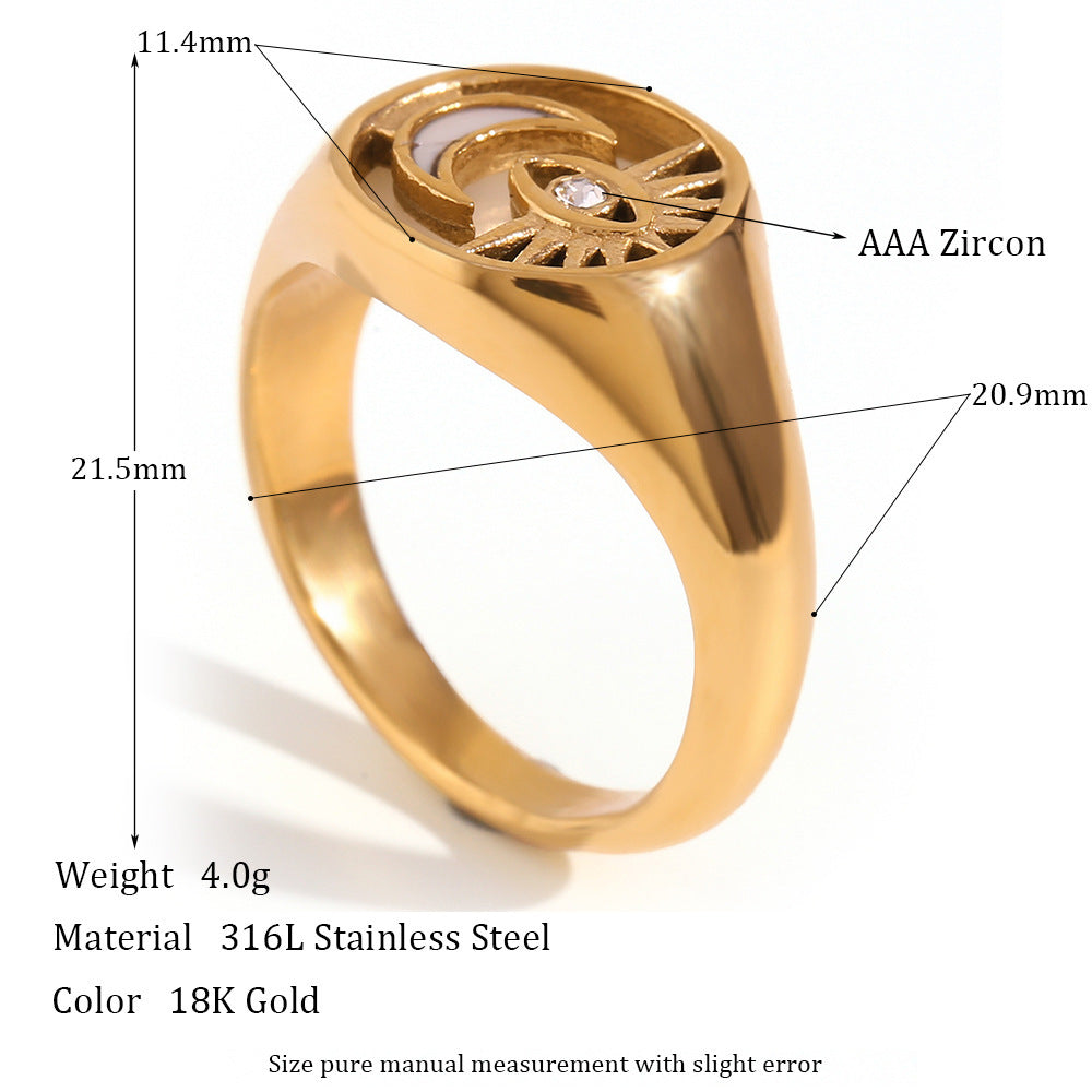 Stainless Steel Gold Plated Sun Moon Eye Geometric Ring For Women Fashion Jewelry Gift Accessory For Everyday Wear