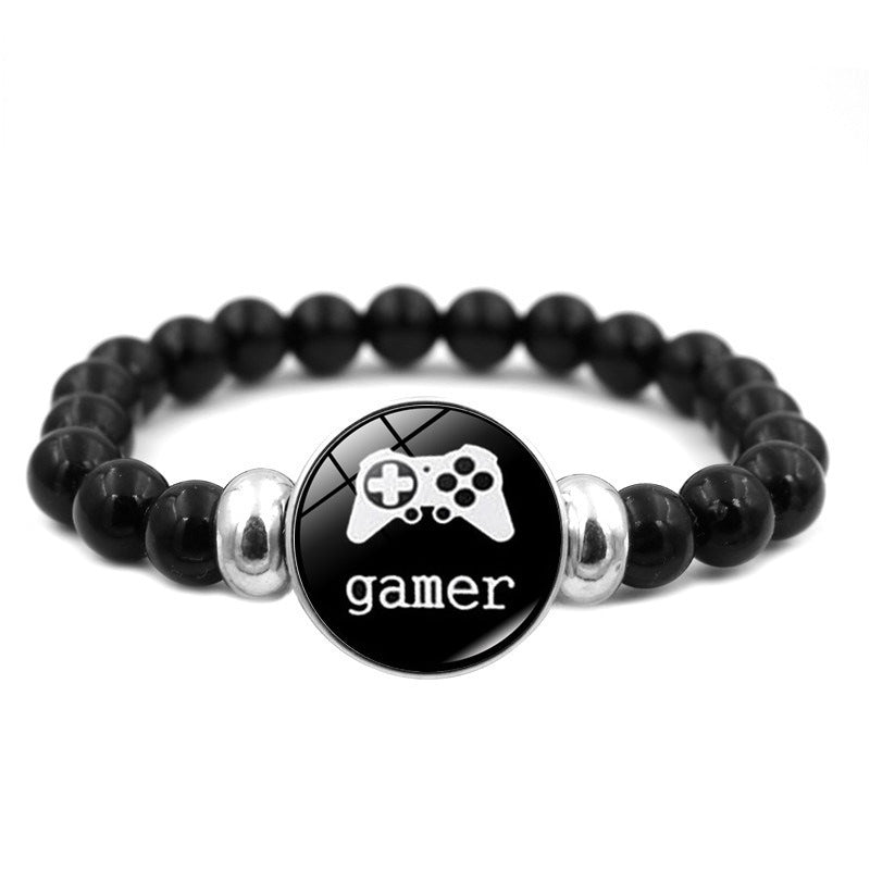 Unisex Faux Leather Bracelet With Game Controller Graphic Button Pattern And Beadwork Design With 18mm Pendant