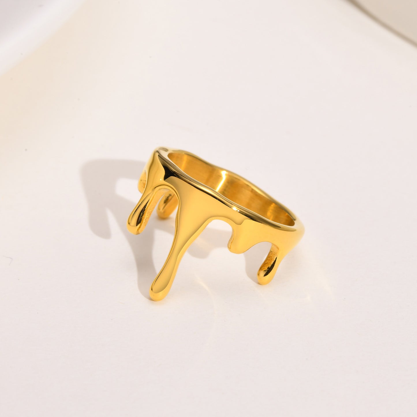 Titanium Steel Ring Flowing Water Droplets Irregular Geometric Electroplated Gold And Steel Coloring Size 6 7 8