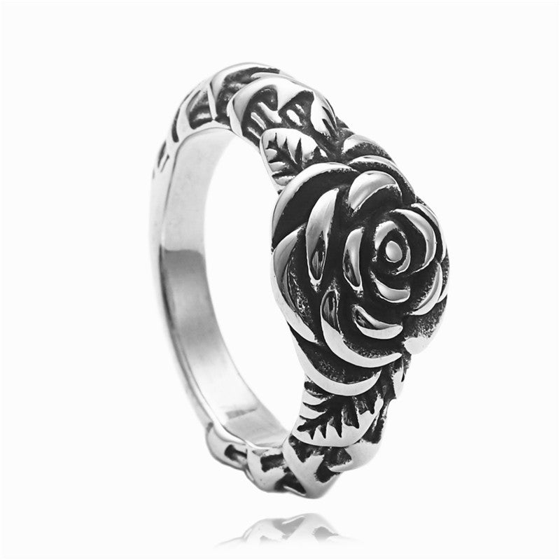 Titanium Steel Flower Ring Retro European American Polished Durable Daily Wear Statement Jewelry Elegant Style