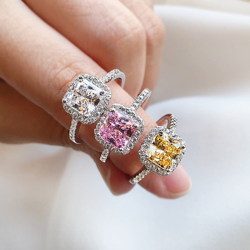 Women S925 Sterling Silver Diamond Ring Geometric Electroplated Fashion Jewelry For Engagement Gift Daily Wear