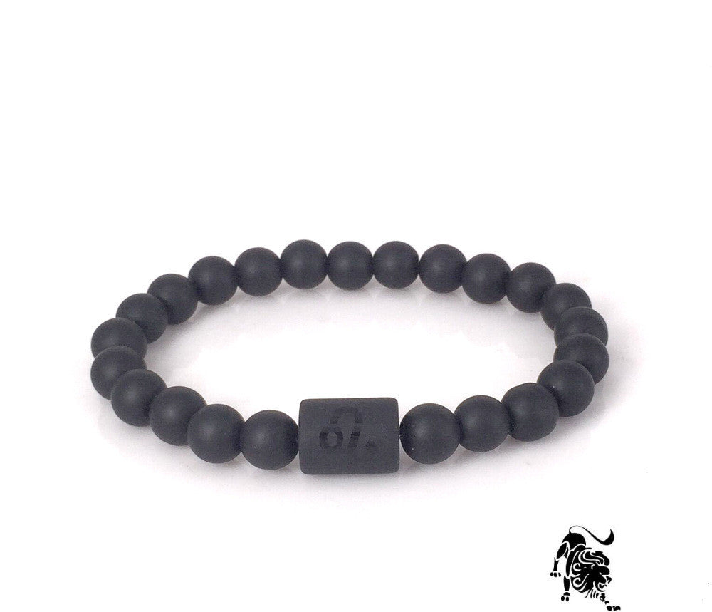 Unisex Beaded Bracelet Frosted Black Onyx Stone With Geometric Pattern 8mm Beads 19cm Length Jewelry For Men And Women