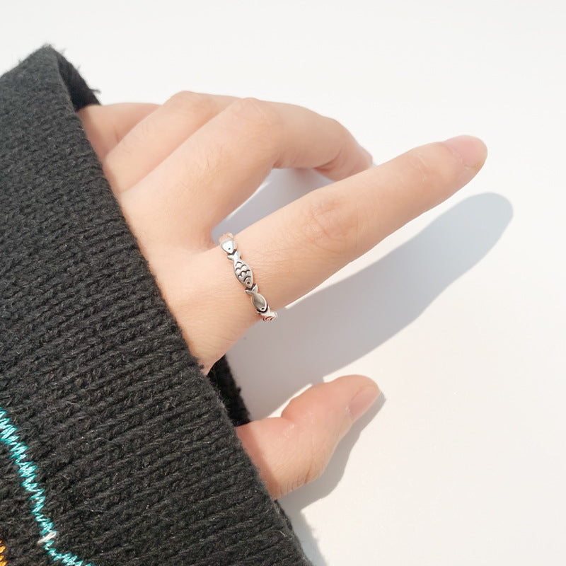 Adjustable Silver Ring With Fish Design And Heart Accents Valentines Day Gift Idea Made From Alloy Heart Copper