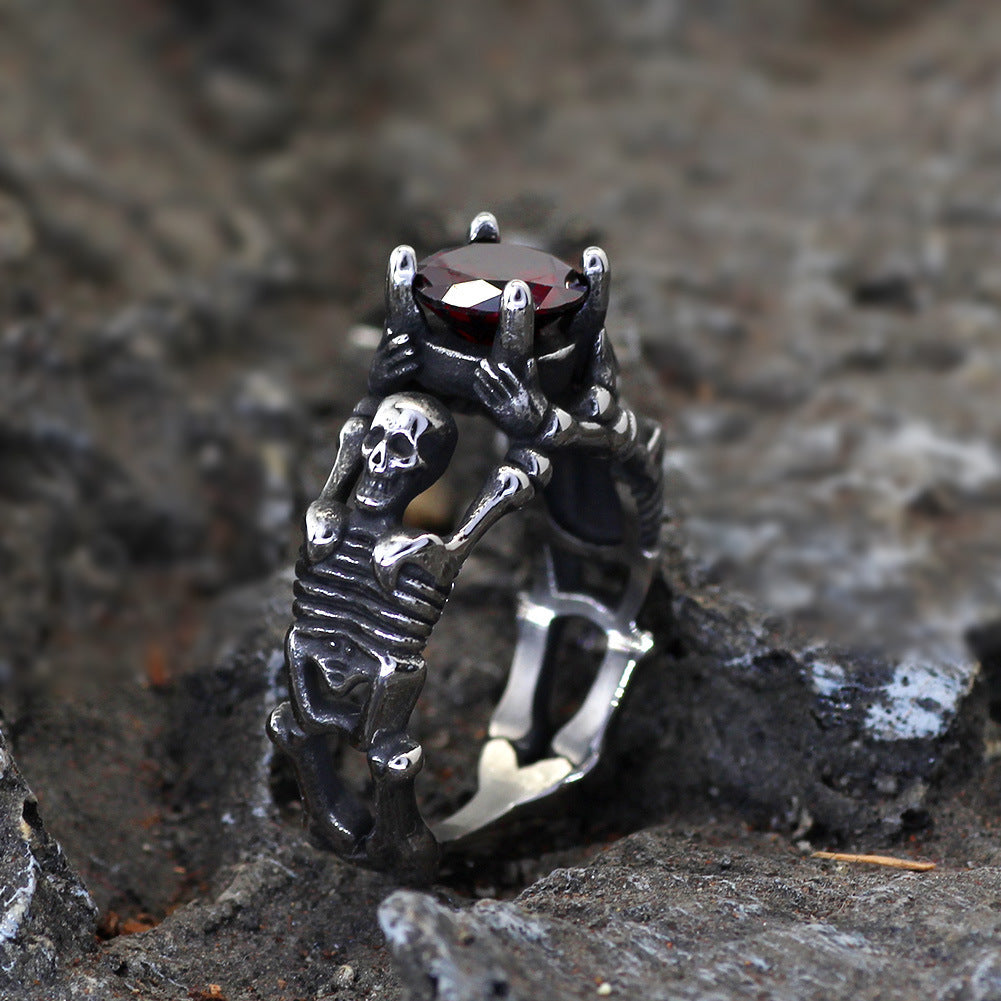 Mens Personalized Skull Skeleton Stainless Steel Ring Gothic Biker Punk Rock Fashion Jewelry Statement Style A