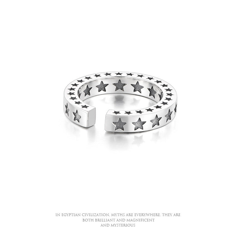 Unisex Copper Ring With Five Pointed Star Diamond Shape Retro Totem Design Vintage Finish Adjustable Fit Style