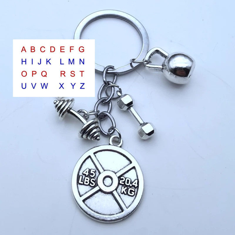 Metal Fitness Keychain Barbell Dumbbell Design Alphabet 26 Letters Gift For Exercise Enthusiasts And Gym Style