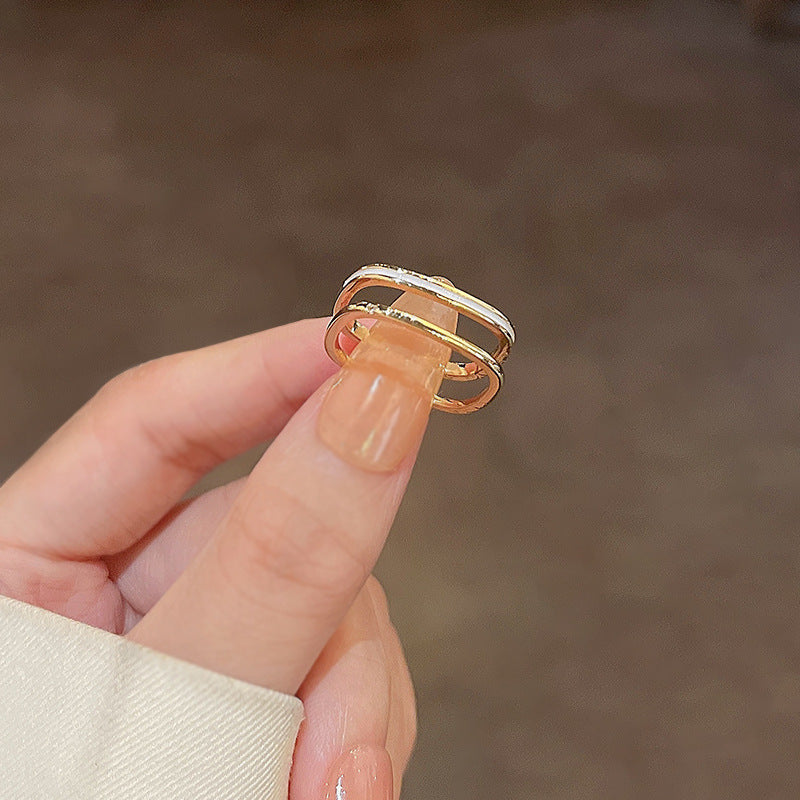 Elegant PearlWhite Ring Geometric Copper Band Electroplated White Gold Gemstone Inlay Gift For Her Korean Style
