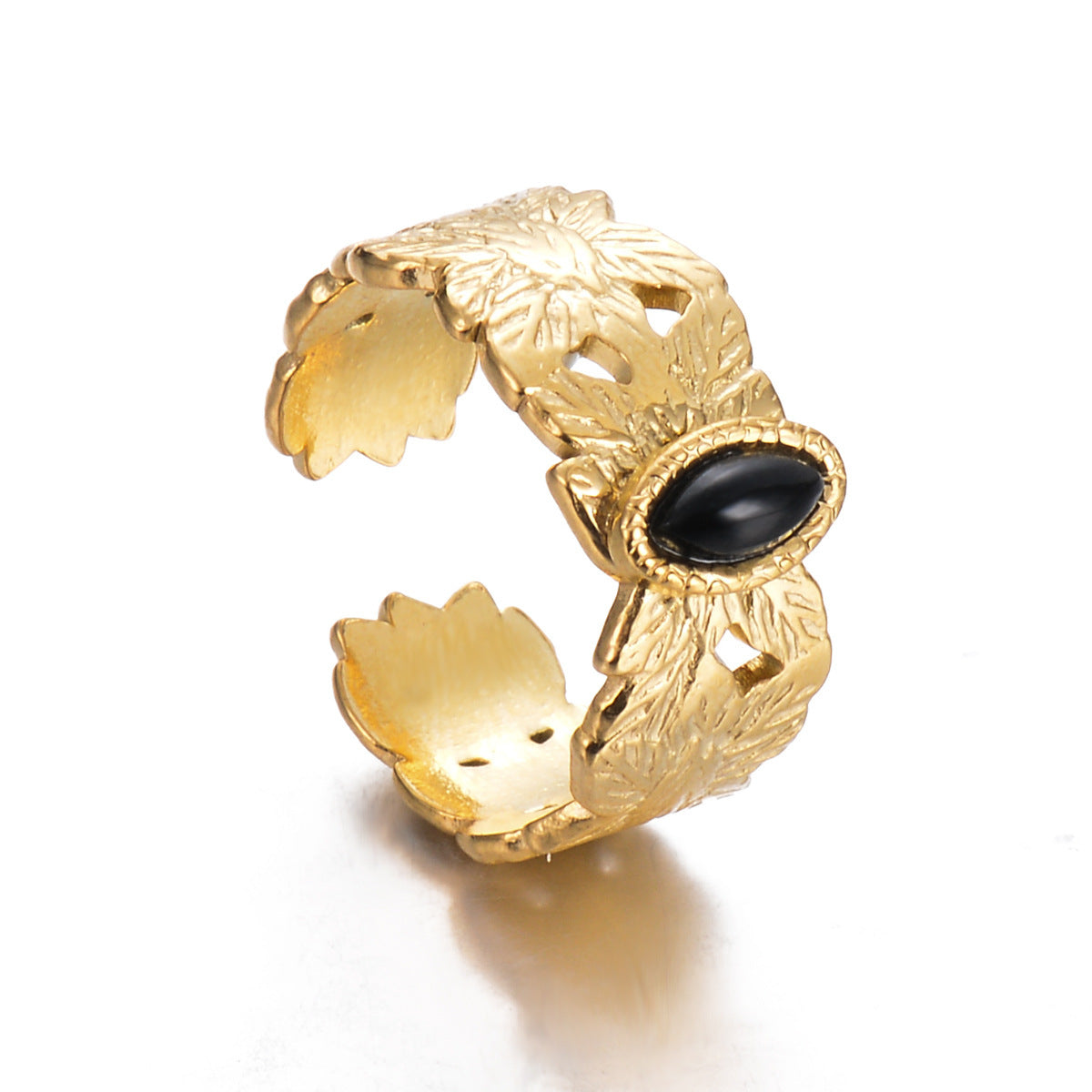 Stainless Steel Open Ring Oval Adjustable For Women Black White Red Green Modern Minimalist Jewelry Sleek Look