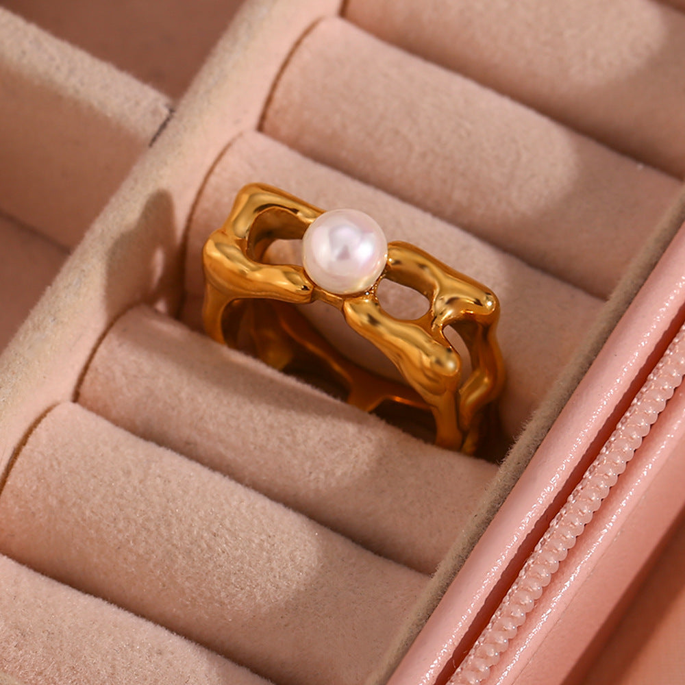 Womens Stainless Steel Ring 18K Gold Plated Square Hollow Geometric Quadrilateral Ring 18K Design Electroplated