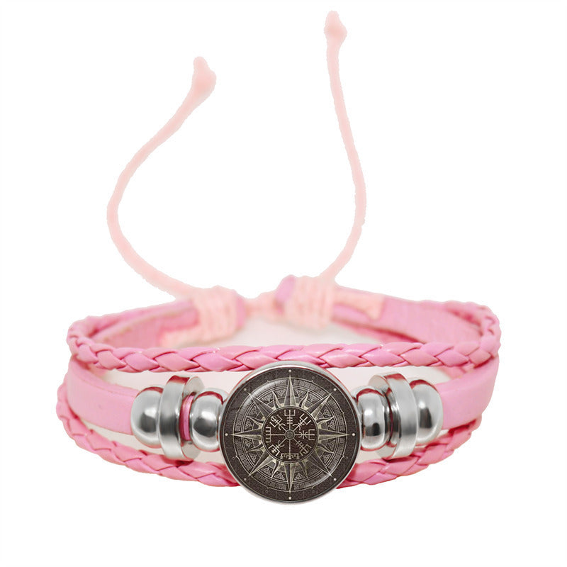 Unisex Leather Bracelet Retro Geometric Pattern Adjustable Woven Strap Wristbands Fashion Jewelry Everyday Use