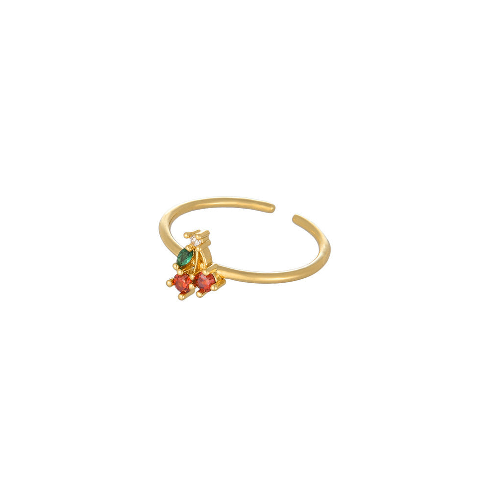 Womens Adjustable Fruit Ring Alloy Metal Gemstone Inlay