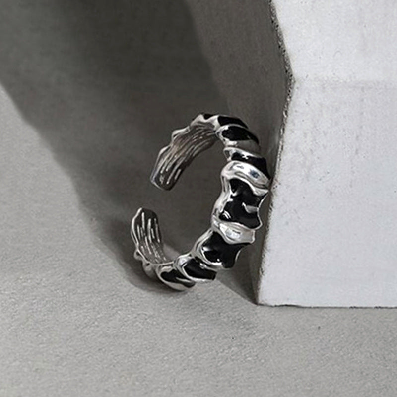 Womens Adjustable Copper Ring Korean Geometric Statement Ring Irregular Concave Surface Epoxy Band Gift Opening