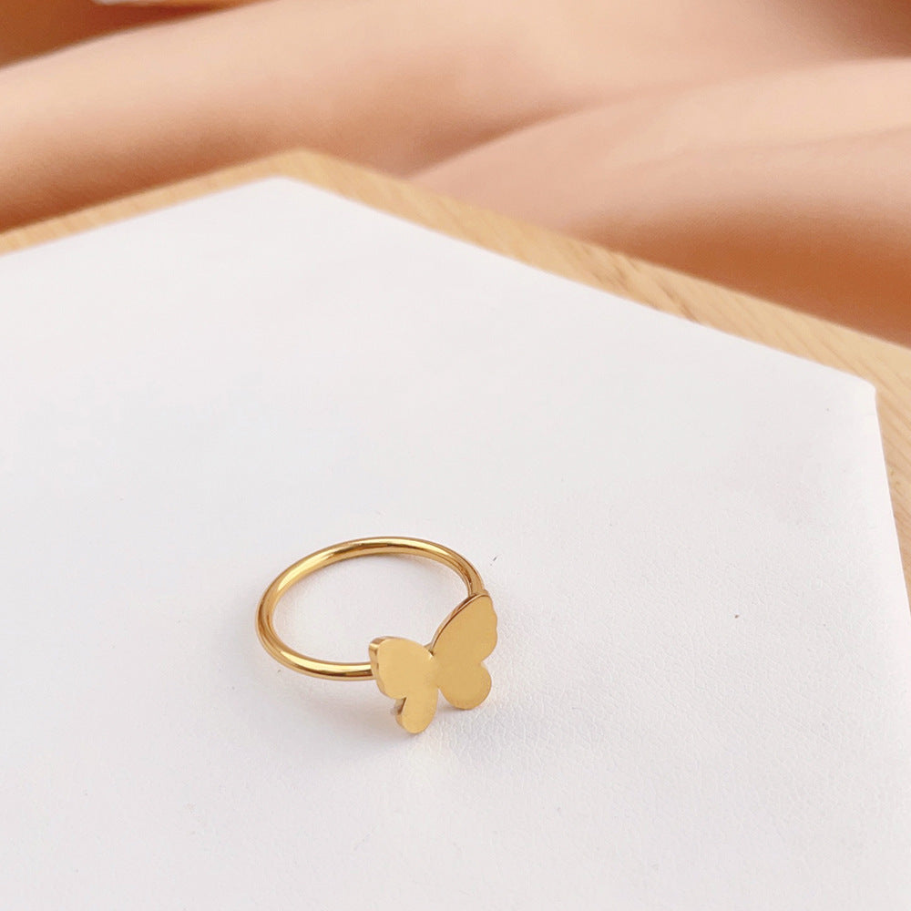 Tiny Bow Titanium Steel Gold Ring For Women Size 6 7 8 Electroplated Jewelry Hypoallergenic Durable Gift Ready