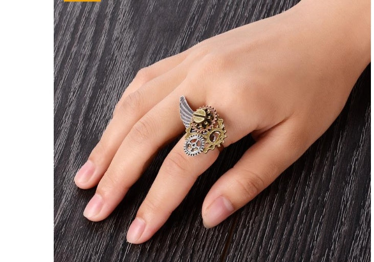Mens Steampunk Ring Gear Design Mechanical Parts Statement Ring Vintage Industrial Jewelry Gift For Him Handmade