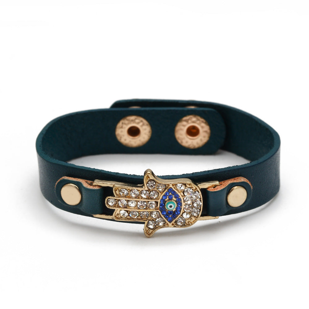 Womens Leather Palm Bracelet With Diamond Eyes Jewelry
