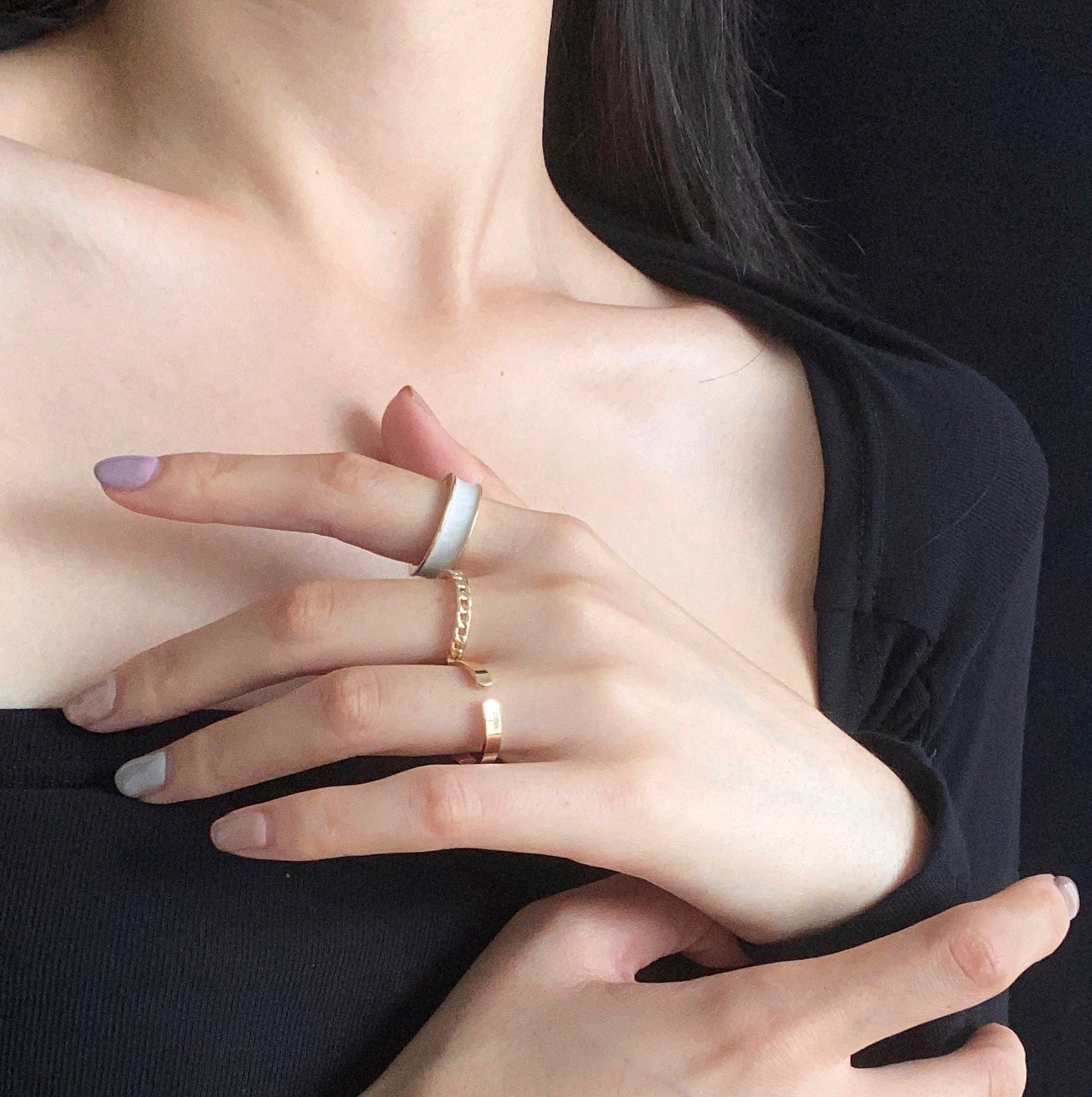 Womens Three Piece Ring Set Adjustable Opening Alloy Fashion Jewelry Stackable Trendy Daily Accessory Everyday