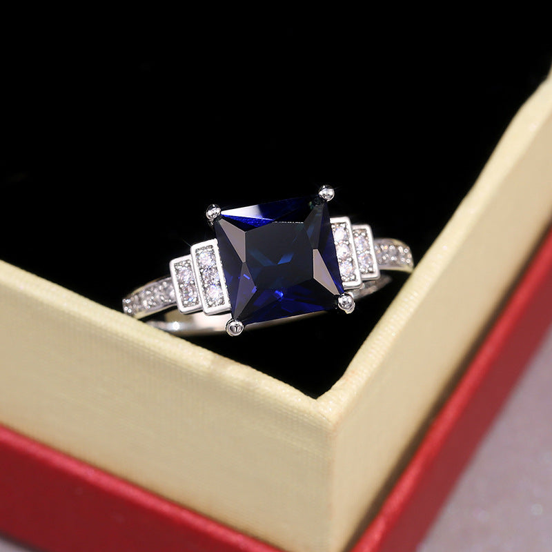 Geometric Zircon Inlay Ring Platinum Plated Copper Band Women European Style Wedding Jewelry Elegant Gift Idea