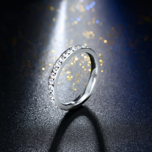 Womens Titanium Diamond Ring High Gloss Single Row