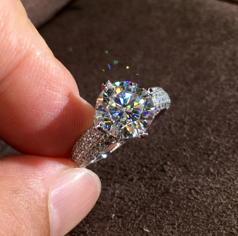 Four Claw Stone Ring With Diamond Petals Dainty Jewelry