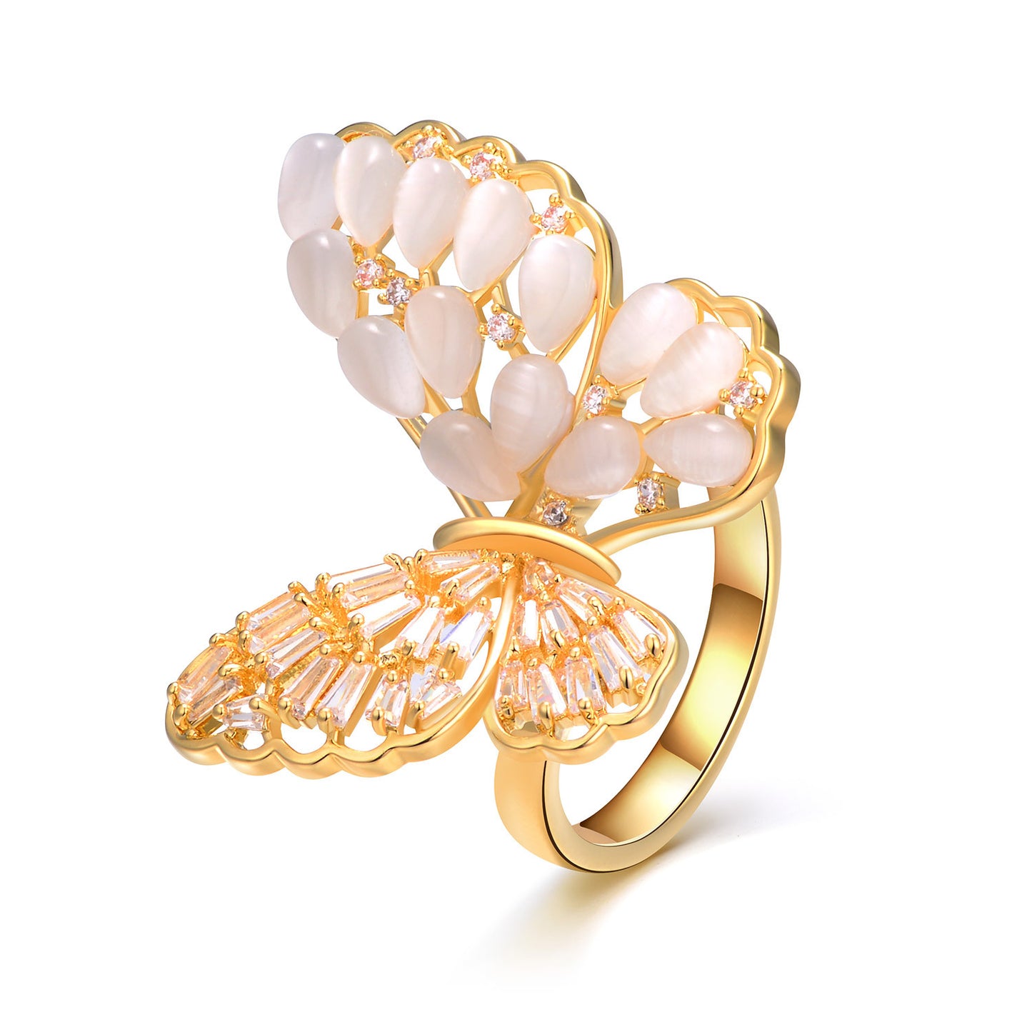 Women's Butterfly Ring with Zircon Inlay Golden Korean Fashion Ring Trendy Statement Ring Individually Packed Jewelry Gift for Her Elegant Ring