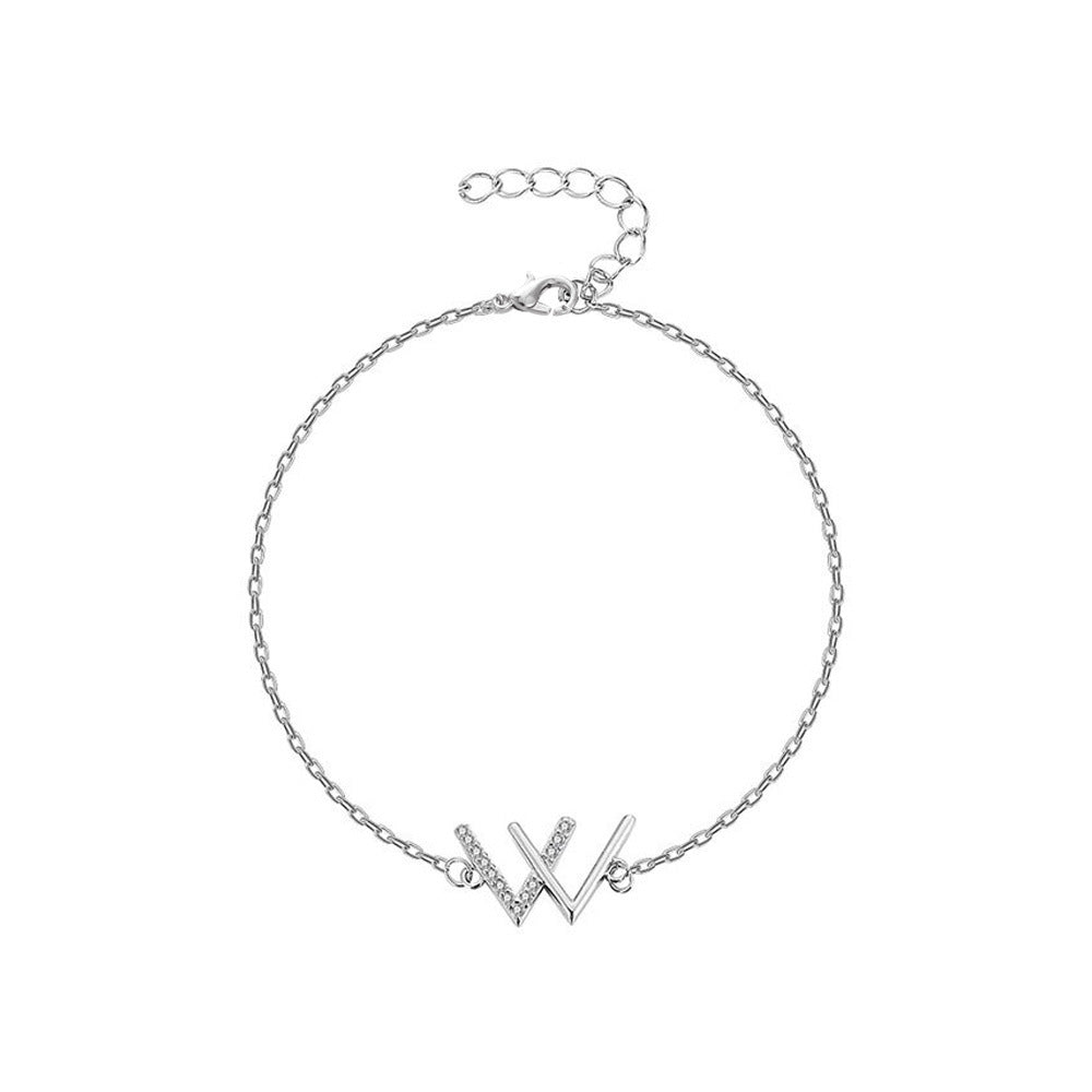 Womens Alloy Bracelet With Diamond Accent And Elegant Letter W Design Sparkling Jewelry Gift For Her For Daily Wear