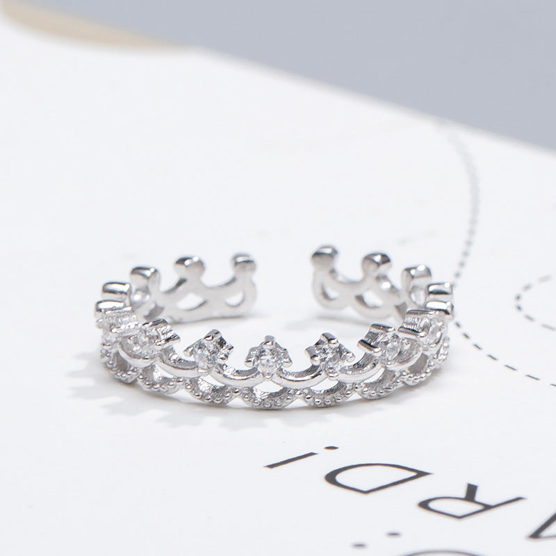 Sterling Silver Crown Ring With Gems Electroplated Gift For Birthday Women Individually Packed Jewelry Giftbox