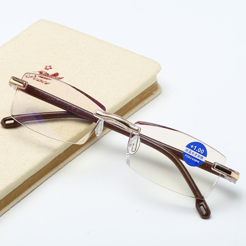 Frameless Reading Glasses With Diamond Trim Anti Blue Light Coating Polycarbonate Lenses Alloy Frame Unisex Readers