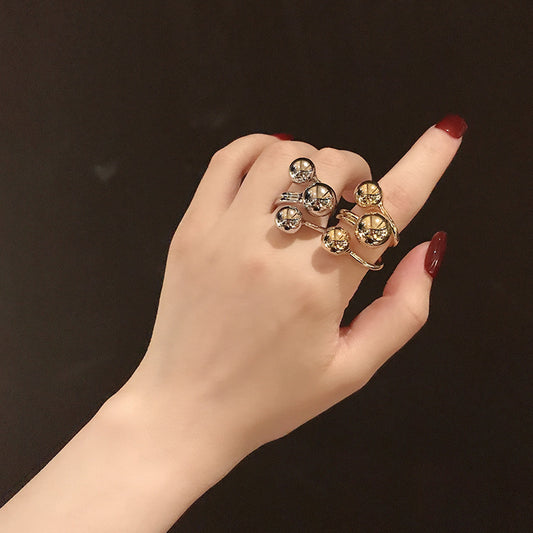 Ladies Round Bead Ring Alloy Electroplated Minimalist Korean Inspired Dainty Stackable Jewelry Statement Piece